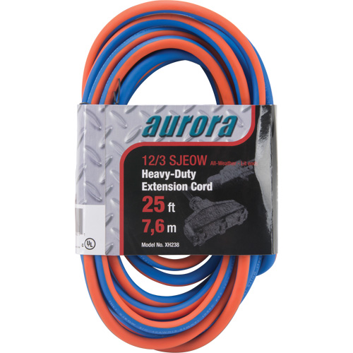 TPE-Rubber Extension Cord with Light Indicator, All-Weather, SJEOW, 12/3 AWG, 15 A, 3 Outlet(s), 25' Par Equipment