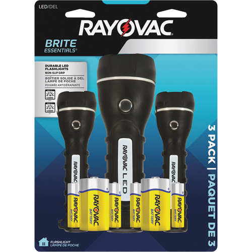 Ensemble de lampes de poche robustes caoutchout&eacute;es Brite Essentials, DEL, 40/26 lumens, Piles D/AA Par Equipment