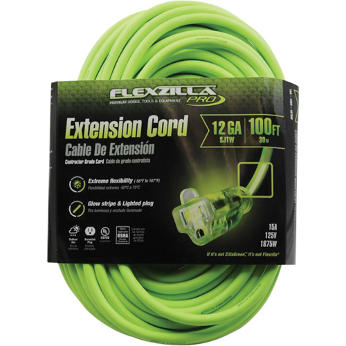 Flexzilla&reg; Pro Industrial Extension Cord, All-Weather, SJTW, 12/3 AWG, 15 A, 100' Par Equipment
