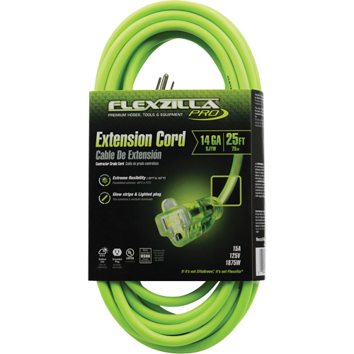 Flexzilla&reg; Pro Industrial Extension Cord, All-Weather, SJTW, 14/3 AWG, 15 A, 25' Par Equipment