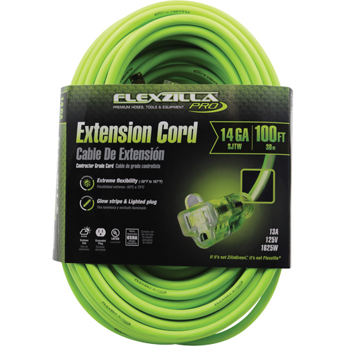 Cordon rallonge industriel Flexzilla Pro, Toutes saisons, SJTW, AWG 14/3, 15 A, 100' Par Equipment
