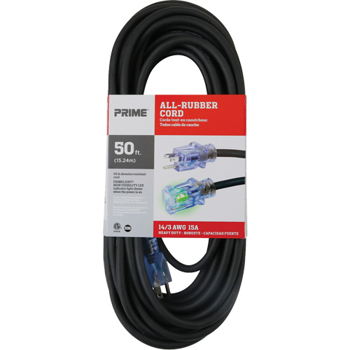 Cordon rallonge All-Rubber, Ext&eacute;rieur, SJOOW, AWG 14/3, 15 A, 50' Par Equipment