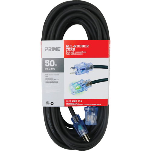 Cordon rallonge All-Rubber, Ext&eacute;rieur, SJOOW, AWG 12/3, 15 A, 50' Par Equipment