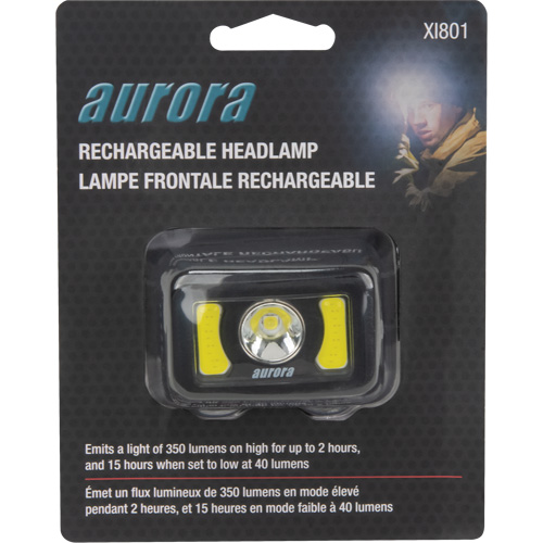 Lampe frontale, DEL, 350 lumens, 2 hres de fonctionnement, piles Rechargeable Par Equipment