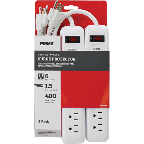 Surge Protector 2-Pack, 6 Outlets, 400 J, 1875 W, 1.5' Cord Par Equipment