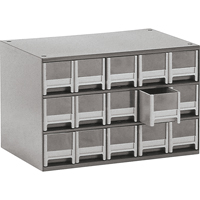 Modular Parts Cabinets, Steel, 15 Drawers, 17" x 10-9/16" x 3-1/16", Grey CA857 | Par Equipment