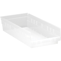 Bacs de rangement pour tablettes, 8-3/8" la x 4" H x 17-7/8" p, Transparent, Capacit&eacute; 40 lb Par Equipment