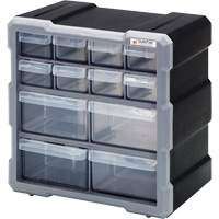 Drawer Cabinet, Plastic, 12 Drawers, 10-1/2" x 6-1/4" x 10-1/4", Black Par Equipment