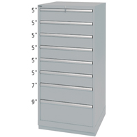 Armoires de rangement avec tiroirs, 8 tiroirs, 28-1/4" la x 28-1/2" p x 59-1/2" h, Gris Par Equipment