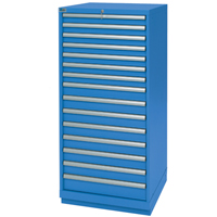 Armoires de rangement avec tiroirs, 15 tiroirs, 28-1/4" la x 28-1/2" p x 59-1/2" h, Bleu brillant Par Equipment