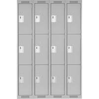 Clean Line Lockers, 3 -tier, Bank of 4, 48" x 18" x 72", Steel, Grey, Rivet (Assembled) Par Equipment