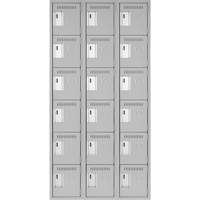 Clean Line Lockerettes, 6 -tier, Bank of 3, 36" x 18" x 72", Steel, Grey, Rivet (Assembled) Par Equipment