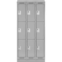 Clean Line Lockers, 3 -tier, Bank of 3, 36" x 18" x 82", Steel, Grey, Rivet (Assembled) Par Equipment