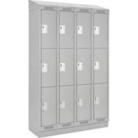 Clean Line Lockers, 3 -tier, Bank of 4, 48" x 18" x 82", Steel, Grey, Rivet (Assembled) Par Equipment