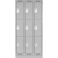 Clean Line Lockers, 3 -tier, Bank of 3, 36" x 18" x 76", Steel, Grey, Rivet (Assembled) Par Equipment