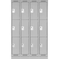 Clean Line Lockers, 3 -tier, Bank of 4, 48" x 18" x 76", Steel, Grey, Rivet (Assembled) Par Equipment
