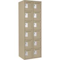 Clean Line Lockerette, 6 -tier, Bank of 2, 24" x 18" x 72", Steel, Beige, Rivet (Assembled) Par Equipment