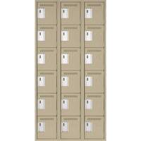 Clean Line Lockerette, 6 -tier, Bank of 3, 36" x 18" x 72", Steel, Beige, Rivet (Assembled) Par Equipment