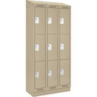 Clean Line Lockers, 3 -tier, Bank of 3, 36" x 18" x 82", Steel, Beige, Rivet (Assembled) Par Equipment