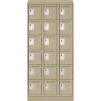 Clean Line Lockerette , 6 -tier, Bank of 3, 36" x 18" x 82", Steel, Beige, Rivet (Assembled) Par Equipment