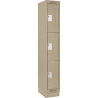 Clean Line Lockers, 3 -tier, 12" x 18" x 76", Steel, Beige, Rivet (Assembled) Par Equipment