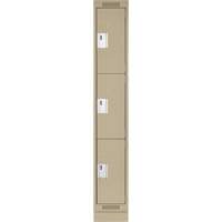 Clean Line Lockers, 3 -tier, 12" x 18" x 76", Steel, Beige, Rivet (Assembled) Par Equipment