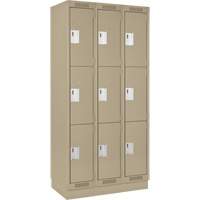 Clean Line Lockers, 3 -tier, Bank of 3, 36" x 18" x 76", Steel, Beige, Rivet (Assembled) Par Equipment