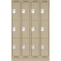 Clean Line Lockers, 3 -tier, Bank of 4, 48" x 18" x 76", Steel, Beige, Rivet (Assembled) Par Equipment
