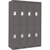 Clean Line Lockers, 2 -tier, Bank of 4, 48" x 18" x 72", Steel, Charcoal, Rivet (Assembled) Par Equipment