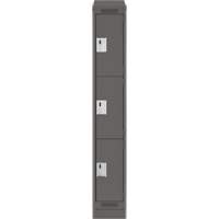 Clean Line Lockers, 3 -tier, 12" x 18" x 82", Steel, Charcoal, Rivet (Assembled) Par Equipment