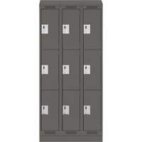 Clean Line Lockers, 3 -tier, Bank of 3, 36" x 18" x 82", Steel, Charcoal, Rivet (Assembled) Par Equipment