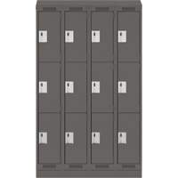 Clean Line Lockers, 3 -tier, Bank of 4, 48" x 18" x 82", Steel, Charcoal, Rivet (Assembled) Par Equipment