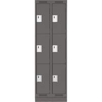 Clean Line Lockers, 3 -tier, Bank of 2, 24" x 18" x 76", Steel, Charcoal, Rivet (Assembled) Par Equipment