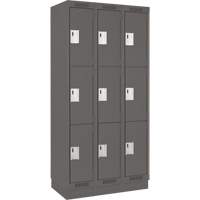 Clean Line Lockers, 3 -tier, Bank of 3, 36" x 18" x 76", Steel, Charcoal, Rivet (Assembled) Par Equipment