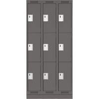 Clean Line Lockers, 3 -tier, Bank of 3, 36" x 18" x 76", Steel, Charcoal, Rivet (Assembled) Par Equipment