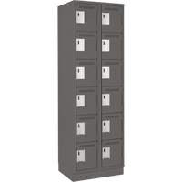 Clean Line Lockerette, 6 -tier, Bank of 2, 24" x 18" x 76", Steel, Charcoal, Rivet (Assembled) Par Equipment