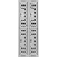 Clean Line Lockers, 2 -tier, Bank of 2, 24" x 15" x 72", Steel, Grey, Rivet (Assembled), Perforated Par Equipment
