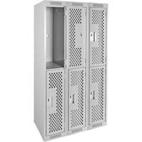 Clean Line Lockers, 2 -tier, Bank of 3, 36" x 15" x 72", Steel, Grey, Rivet (Assembled), Perforated Par Equipment