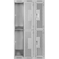 Clean Line Lockers, 2 -tier, Bank of 3, 36" x 15" x 72", Steel, Grey, Rivet (Assembled), Perforated Par Equipment