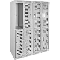 Clean Line Lockers, 2 -tier, Bank of 4, 48" x 15" x 72", Steel, Grey, Rivet (Assembled), Perforated Par Equipment