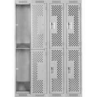Clean Line Lockers, 2 -tier, Bank of 4, 48" x 15" x 72", Steel, Grey, Rivet (Assembled), Perforated Par Equipment