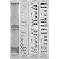 Clean Line Lockers, 2 -tier, Bank of 4, 48" x 12" x 76", Steel, Grey, Rivet (Assembled), Perforated Par Equipment
