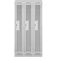 Clean Line Lockers, Bank of 3, 36" x 18" x 82", Steel, Grey, Rivet (Assembled), Perforated Par Equipment