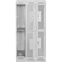 Clean Line Lockers, 2 -tier, Bank of 3, 36" x 15" x 82", Steel, Grey, Rivet (Assembled), Perforated Par Equipment
