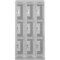 Clean Line Lockers, 3 -tier, Bank of 3, 36" x 18" x 82", Steel, Grey, Rivet (Assembled), Perforated Par Equipment