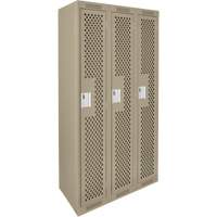 Clean Line Lockers, Bank of 3, 36" x 12" x 72", Steel, Beige, Rivet (Assembled), Perforated Par Equipment