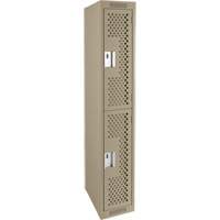 Clean Line Lockers, 2 -tier, 12" x 15" x 72", Steel, Beige, Rivet (Assembled), Perforated Par Equipment