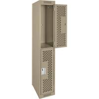 Clean Line Lockers, 2 -tier, 12" x 15" x 72", Steel, Beige, Rivet (Assembled), Perforated Par Equipment