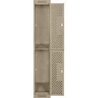 Clean Line Lockers, 2 -tier, 12" x 15" x 72", Steel, Beige, Rivet (Assembled), Perforated Par Equipment