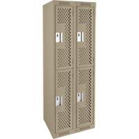 Clean Line Lockers, 2 -tier, Bank of 2, 24" x 15" x 72", Steel, Beige, Rivet (Assembled), Perforated Par Equipment